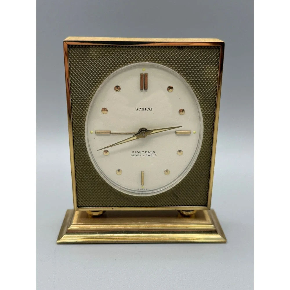 Vintage Semca 8Day Alarm Clock Swiss Mechanical Wind Mid Century Desk Clock№1122